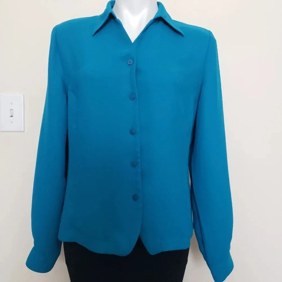Liz Baker Vintage Blue Button Down  Shirt - Picture 2 of 11